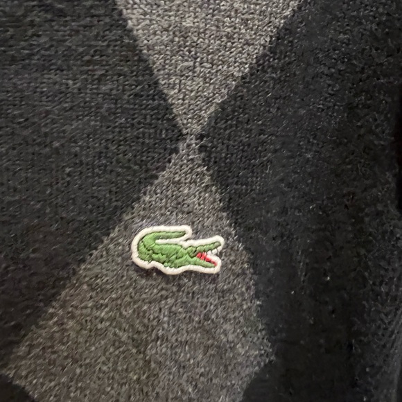 Lacoste Men's V-Neck Argyle Sweater in Black and Gray - Picture 3 of 7
